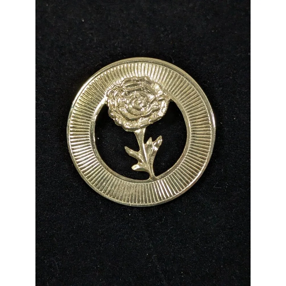 Vintage Gold‎ Tone Ribbed Rose Flower Round Wreath Pin Brooch Retro